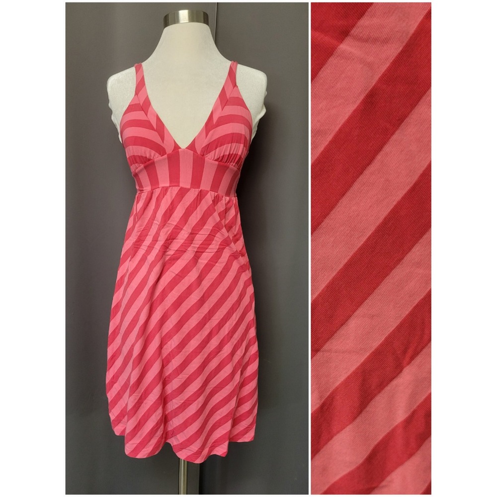 Ella Moss Striped V-Neck Empire Waist Sundress Pink Red‎ XS TS5141